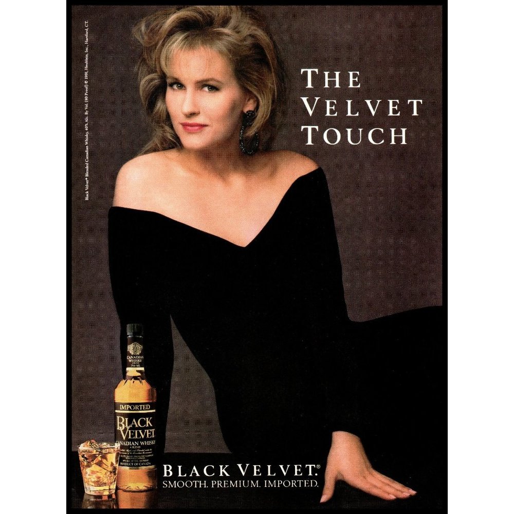 1994 Black Velvet Canadian Whisky Vintage Print Ad Blonde Black Dress Wall Art